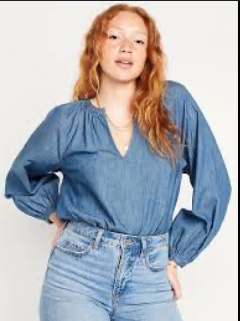 Old Navy | Chambray classic denim long sleeve loose fit jean blouse size large